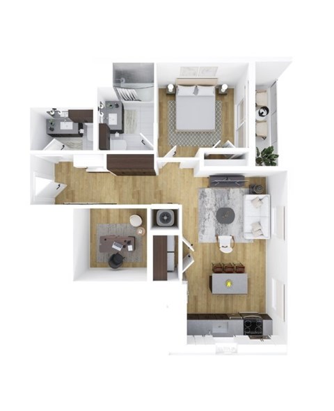 Floor plan for 1 bed, 1.5 baths, 950 sqft